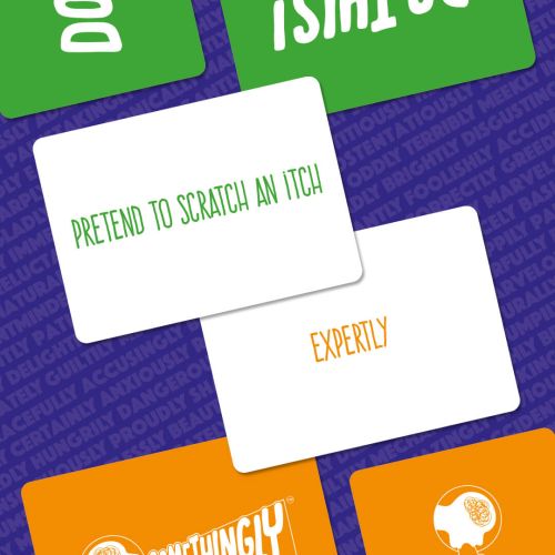 Two 'Somethingly' cards laid out to show example game play.