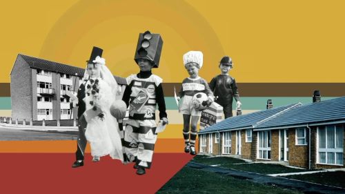 A frame from the National Archives: Jubilee video, showing a selection of historical photographs from the 1970s.